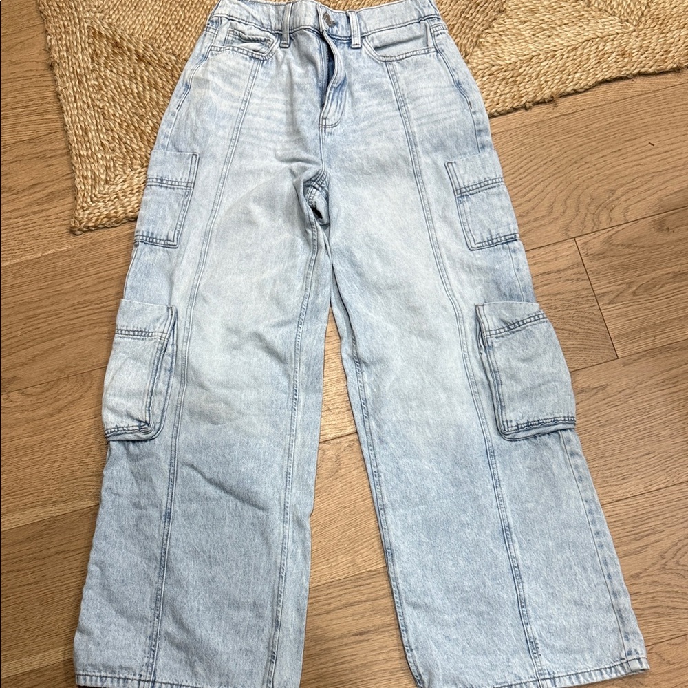 SO Light Blue Wide Leg Cargo Pants